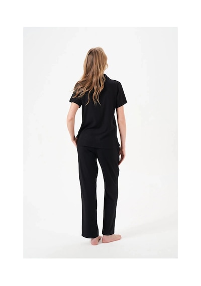 Moda Dua Pjs 29006 Kadın Kısa Kol Önden Düğmeli Pijama Takımı siyah