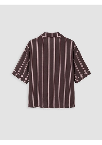 Lcw Dream Kahverengi Gömlek Yaka Çizgili Kadın Pijama Üst