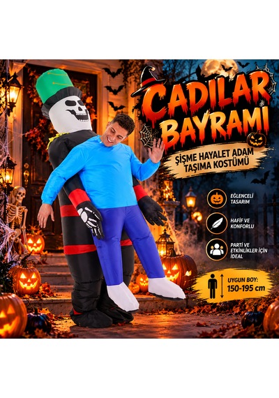 Cadılar Bayramı Şişme İskelet Adam Taşıma Kostümü Şişirme Hava Motoru Dahil