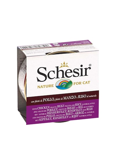 Schesir Tavuklu ve Sığır Etli ve Pirinçli Konserve Yetişkin Kedi Maması 85 G Schesir Tavuklu ve Sığır Etli ve Pirinçli Konserve Yetişkin Kedi Maması 85 G