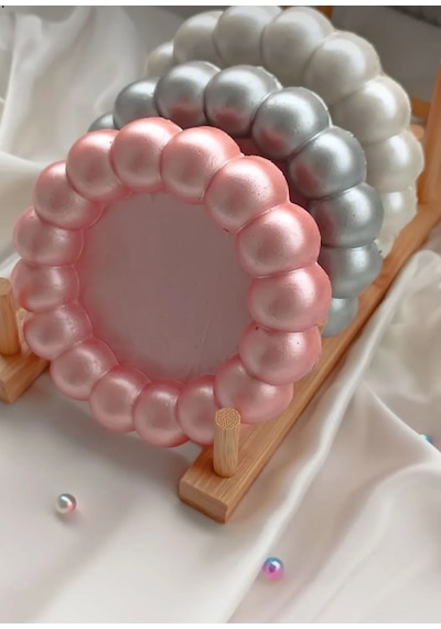 Sedefli Bubble Dekoratif Tabak Seti Takı Tabağı Pembe/gri/beyaz