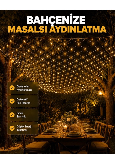 Led File Işık Esnek Ağ Formlu Dekoratif Aydınlatma İç Mekan Balkon Bahçe Süsü Sarı