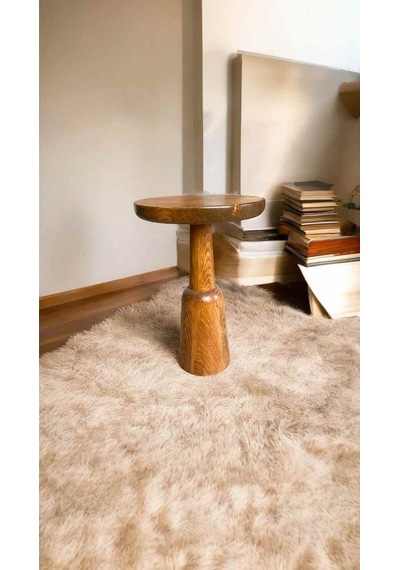 Masif Ahşap Yan Sehpa Doğal Tik Ağacı Renk Tekli Mantar Sehpa - Wooden Coffee Table Tik Ağacı