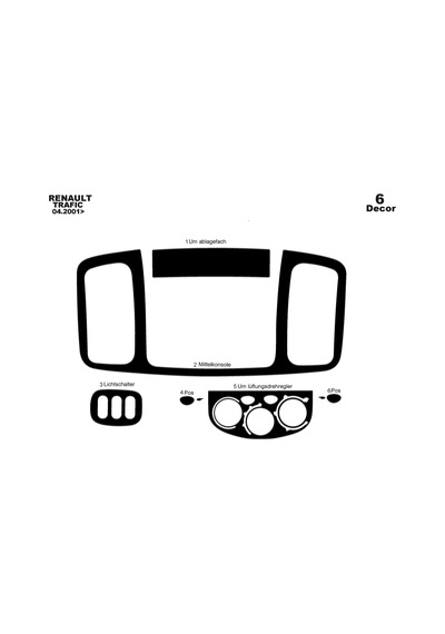 Renault Trafic Vivaro Torpido Kaplama 2001-2006 6 Parça Piano Black