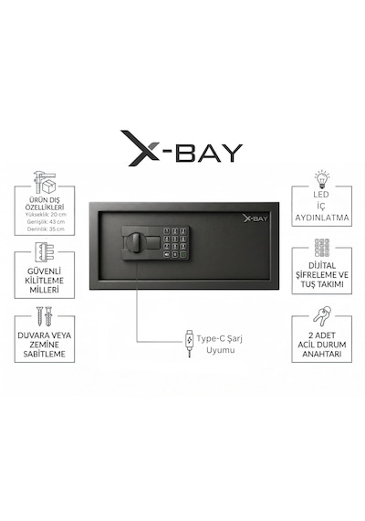X-bay Xb-2043 Dijital Çelik Kasa Laptop Boy