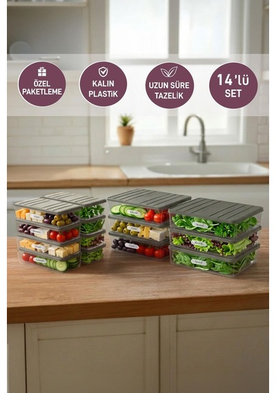 Nora Kışlık Buzluk Hazırlık Seti 14 Parça 6 Adet 2.25 Lt.+ 8 Adet 1 Lt. Koyu Gri