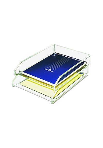 Şeffaf Akrilik Çift Harf Tepsisi, 2 Katlı İstiflenebilir Masa Düzenleyici, Önden Yükleme, 26,9 Cm X 35,3 Cm X 12,2 Cm, Kaymaz Ayaklar, Ofis Organizatörü, Masa Aksesuarı
