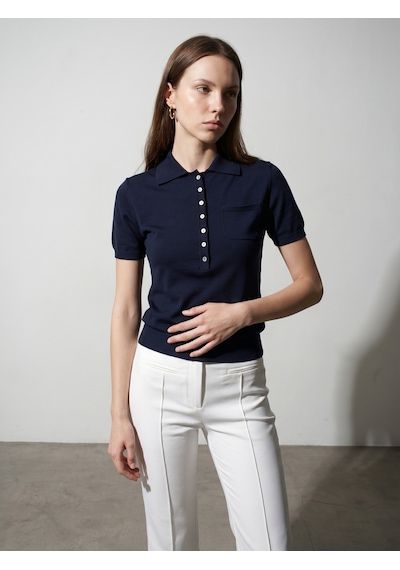 Dilvin 10874 Lyocell Karışımlı Polo Yaka Bluz-lacivert
