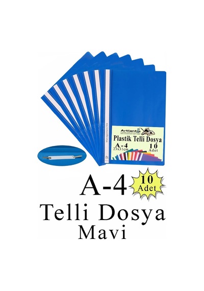 Telli Dosya Plastik A4 10 Lu 1 Paket Poşet Dosyalara Uyumlu Ekonomik Kaliteli Şeffaf Kapak Telli Dosya Okul Büro Ofis Mavi