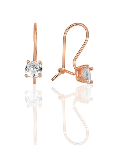 Gümüş Rose Zirkon Taşlı Pırlanta Modeli Çengelli Tektaş Küpe