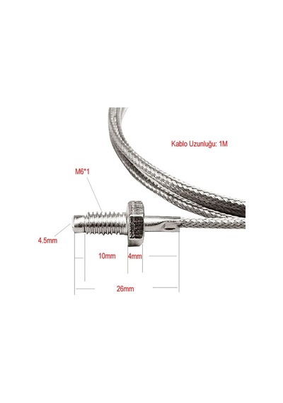 K Tip Thermocouple Sıcaklık Isı Sensörü 1 Metre 0c / 800c Paslanmaz Çelik M6 Dişli Prob K Tip