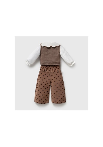 Ministok Little Squirrel Kız ^lü Takım Pantolon Gömlek Süveter Kahverengi