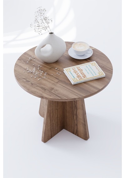Mantar Orta Sehpa İskandinav Stili Yuvarlak Orta Sehpa 58 Cm - Ceviz