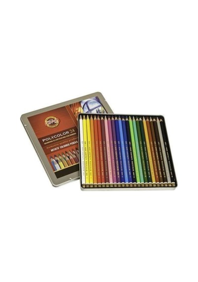 Koh-i Noor Polycolor Artist 24 Renk Metal Kutu Kuru Boya Kalemi Çok Renkli