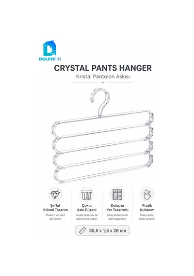 Kristal Pantolon Askısı Şeffaf Plastik Dolap İçi Kıyafet Düzenleyici Pantolon Etek Askısı Beyaz