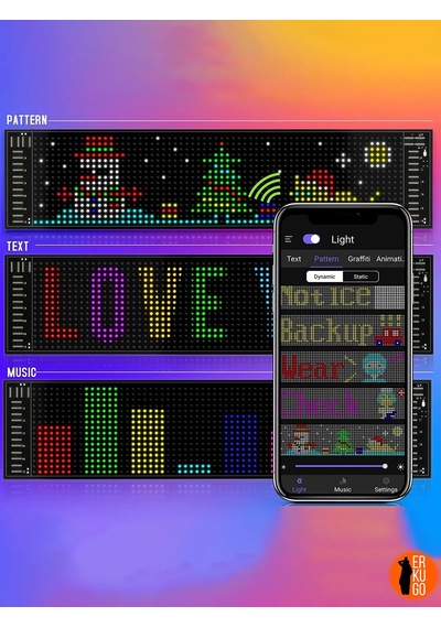 Telefon App Kontrollü Programlanabilir Araba Led Ekranı, Uzaktan Kumandalı Kayan Yazı Emoji Led