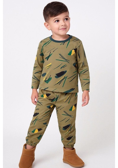 Breeze Erkek Bebek Pijama Takımı Renkli Fırça Vuruşu 9 Ay-3 Yaş, Haki Yeşil Haki Yeşil