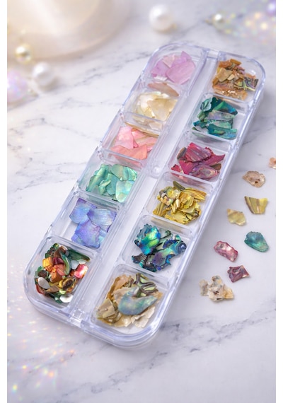 12li Sedefli İnce Deniz Kabuğu Tırnak Süsleme Charm Nail Art Charm Taşları Wn-510