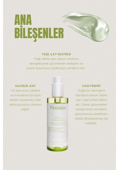 Peonies acne Cleanser Gel Yağlı Akneli Ve Karma Ciltler Için Salisilik Asitli Yıkama Jeli