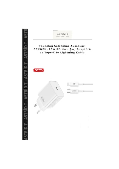 Teknoloji Seti Cihaz Aksesuarı Ce15 Eu 20w Pd Hızlı Şarj Adaptörü Ve Type-c To Lightning Kablo