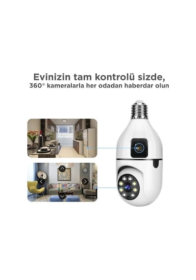Torima CMR-13 Çift Kameralı 360 Full HD 1080P Ampul Smart IP Güvenlik Kamerası