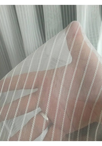 Düz Zincir Keten Zeminli Tül Perde / Ölçünüze Özel Dikim Kırık Beyaz