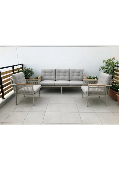 Opal 3+1+1 Gri Metal Gövde Balkon-bahçe-kafe,çay Seti,koltuk Takımı,oturma Grubu,ofis Koltuğu Çok Renkli