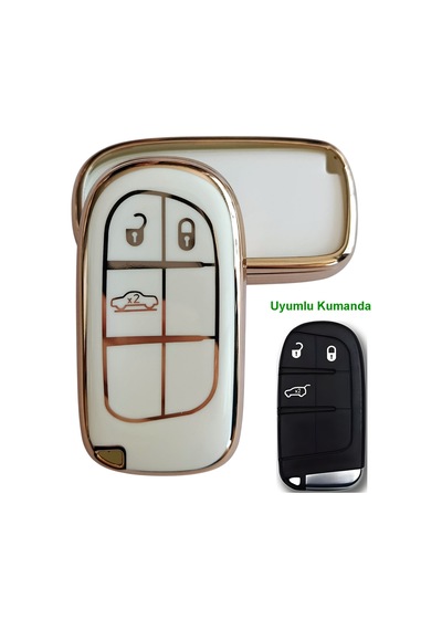 Egea Cross 500 Jeep Dodge Chrysler Uyumlu Smart Kumanda Anahtar Kılıfı Oto Anahtarlık Beyaz Gold