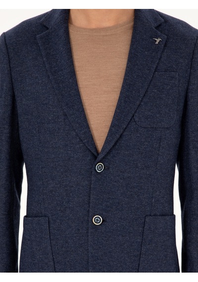 Cacharel Lacivert Slim Fit Kaşmir Karışımlı Ceket