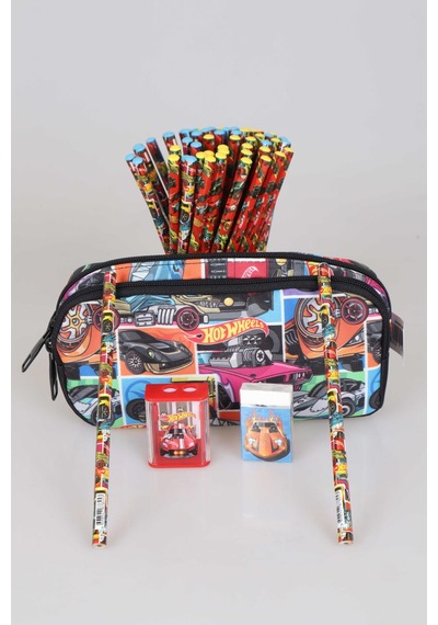Yeni Sezon Lisanslı Hot Wheels Kalem Çantası,2 Adet Kurşun Kalem,silgi Ve Çift Bıçaklı Kalemtraş Kırtasiye Seti Altın