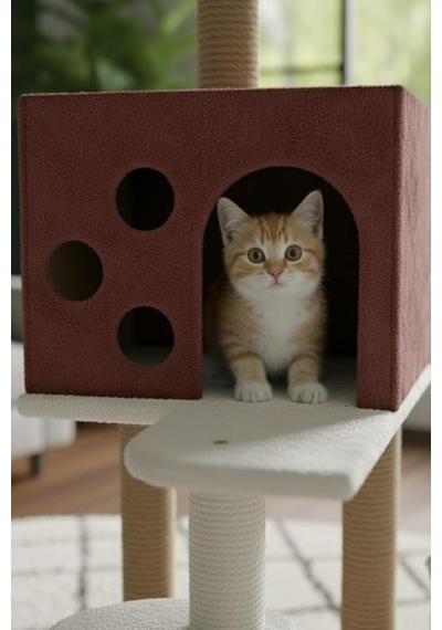 Pet Kedi Tırmalama Ve Oyun Evi Gül Kurusu