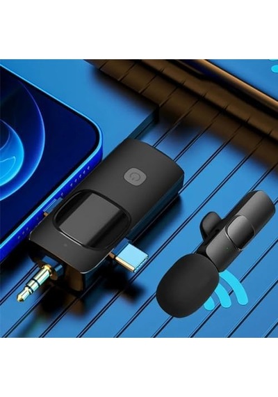 K9-c2 Wireless 3ın1 Kablosuz Mikrofon Type-c - Lightning -3,5mm Jak Çiftli Yaka Mikrofonu