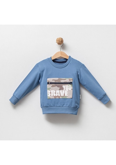 Overdo Kids Erkek Çocuk %100 Pamuklu Kamuflaj Cepli Sweatshirt Sarı