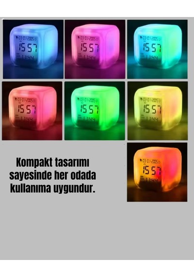 Hubrendy Kargo Renk Değiştiren Led Alarmlı Dijital Küp Masa Saati 521774