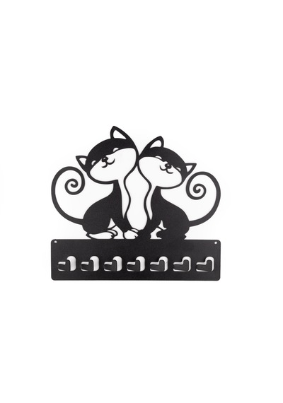 Baykush - Metal Dekoratif Kedi Desenli Anahtarlık Askısı Antrasit