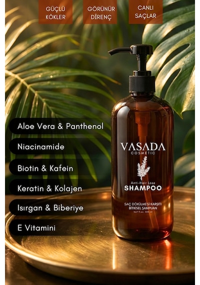 Vasada Biotin & Keratin İçerikli Saç Dökülmesi Karşıtı Sülfatsız Bitkisel Şampuan 500 ML