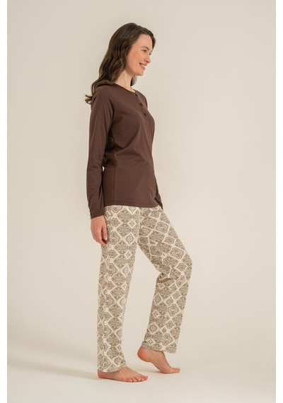Pierre Cardin Kadın Kahverengi Uzun Kol Nakışlı Pijama Takım Pc9275-s-v1 Pc9275-s-v1