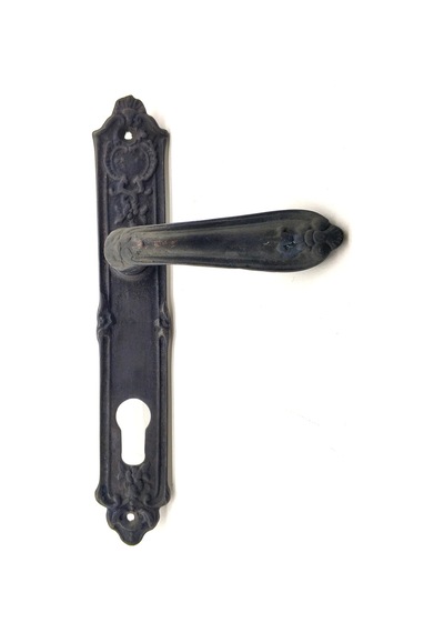 Antika Tarz Dekoratif Pirinç Çiçekli Oda Kapı Kolu - 240x40 Mm, Oksit Çok Renkli