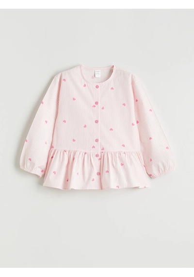 Lc Waikiki Pembe Baskılı Poplin Kız Çocuk Gömlek Ve Süveter