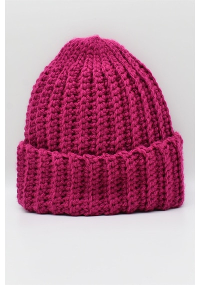 Külah Kadın El Örgüsü Kışlık Yün Bere Magenta - Standart Fuşya
