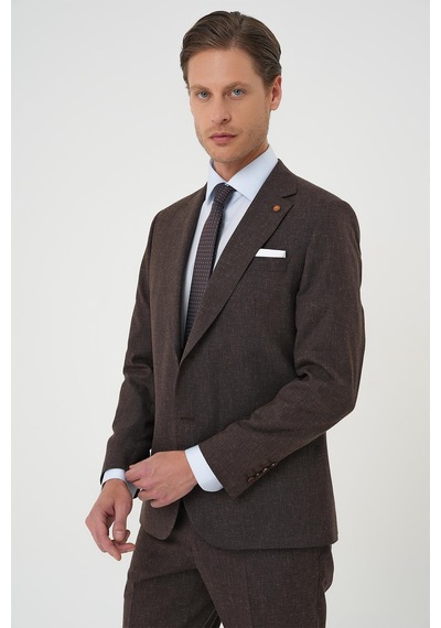 Efor Slim Fit Çift Yırtmaç Keten Karışımlı Yelekli Klasik Kahve Takım Elbise Tk 914 Kahverengi Efor Slim Fit Çift Yırtmaç Keten Karışımlı Yelekli Klasik Kahve Takım Elbise Tk 914 Kahverengi