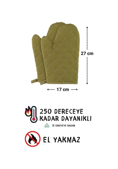Simple 3lü Set Ayar Askılı Cepli Mutfak Önlüğü Seti 2 Eldiven Şef Garson Kafe Aşçı Barista Fıstık Yeşili