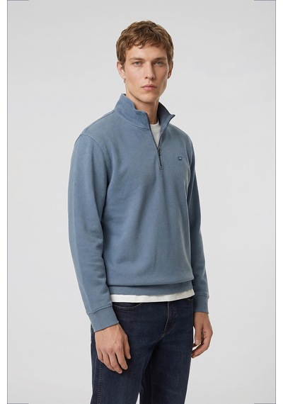 Wrangler Pamuklu Regular Fit Dik Yaka Fermuarlı Selanik Örgü Sweatshirt Mavi