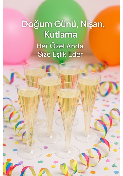 6 Lı Şeffaf Plastik Şampanya Kadehi Düğün, Parti Ve Davet Sunumlarına Uygun Bardak