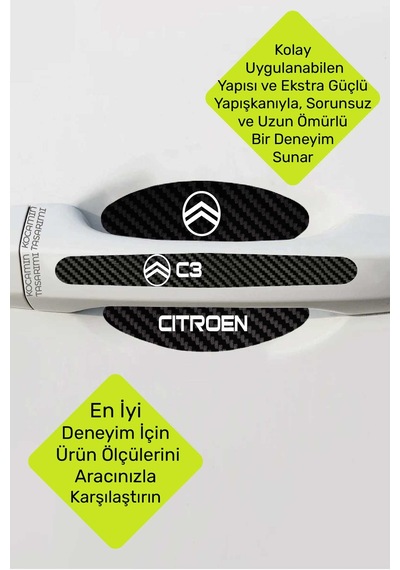 Karbon Desenli Citroen C3 Kapı İçi Kolları Çizilmelere Karşı Koruma Folyo Seti - Şık Dekoratif Tasarım