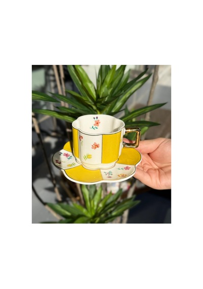 6lı Lissome Yellow Flower Porselen Kahve Fincanı Seti 90cc-6546 Çok Renkli