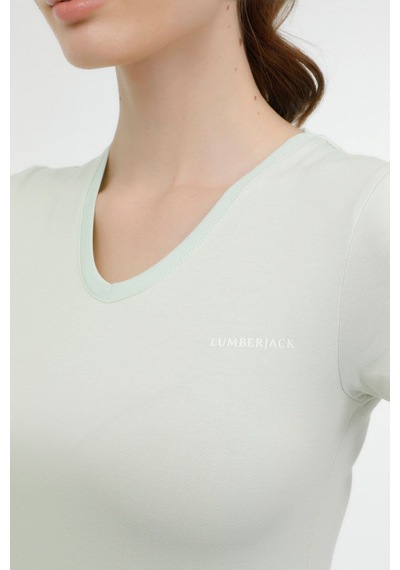 Lumberjack Basıc Modal V Nec Pastel Yesıl Kadın Kısa Kol T-shirt Yeşil