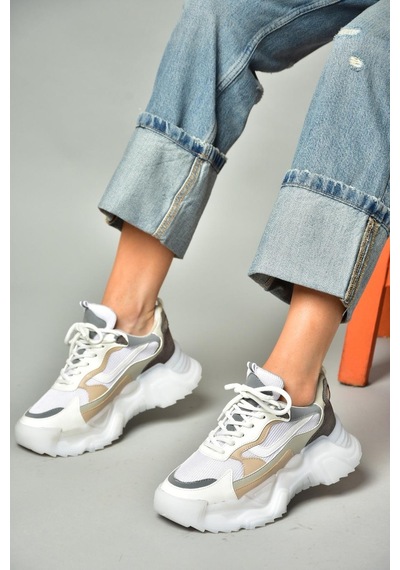 Fox Shoes S312612404 Beyaz Kumaş Kalın Tabanlı Spor Ayakkabı Sneakers Beyaz