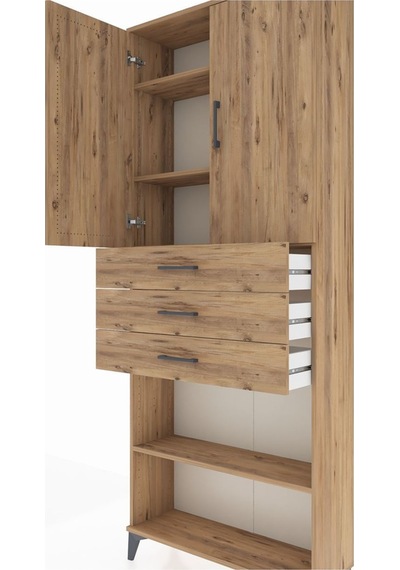 Arges Dolap 4 Raflı 3 Çekmeceli 2 Kapaklı 88x30x221 Çam-çam Atlas Çam