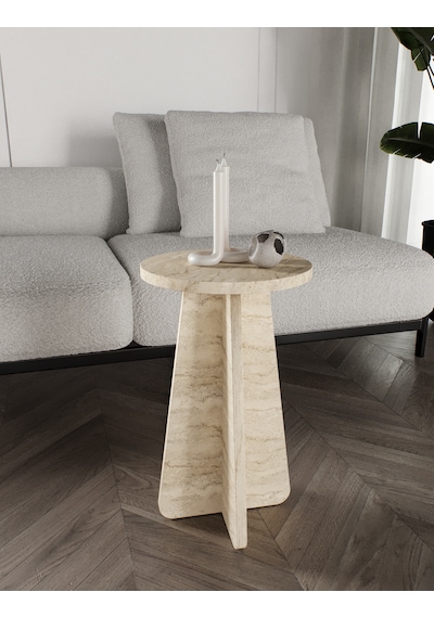 Mush 3lü Zigon Sehpa Traverten Desenli - Tamamı MDF